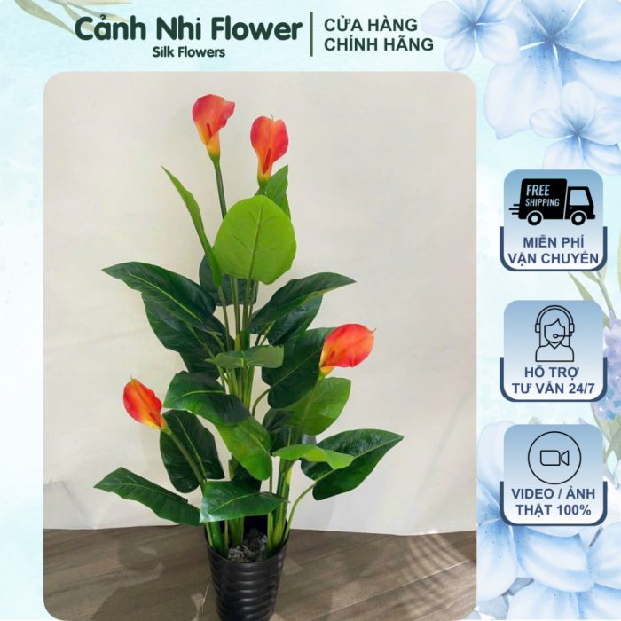 Cây hoa rum 1m4, bao gồm 3 thân nhựa lõi tre, lá nhựa, bông nhựa bền đẹp | Hoa Giả